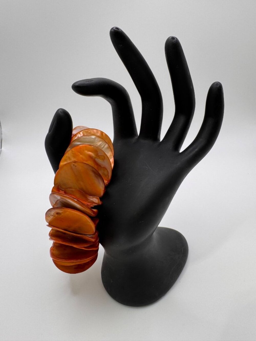 Vintage Mother of Pearl Shell Disc Stretch Bracelet Caramel Orange Chunky